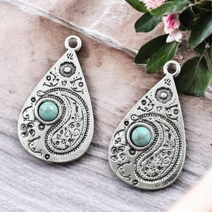 Breloques en métal - Apprêts de boucle d'oreille - Breloques en métal - Breloques de boucle d'oreille - Composant de boucle d'oreille - 5 pièces - 33 x 19 mm - (3966)