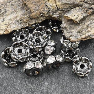 Rhinestone Rondelles Rhinestone Spacers Gunmetal Spacer Beads Rhinestone Beads Crystal Spacers Choose Your Own Size image 3