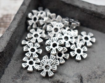 Spacer Beads - Silver Daisy Spacers - Heishi Beads - Heishi Spacer - Silver Spacer Beads - Metal Spacer - Metal Beads - 8mm - 100pcs (4147)