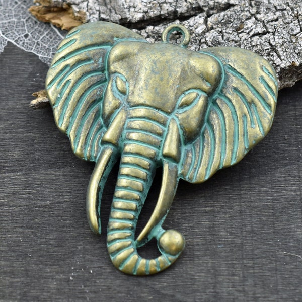 Elephant Pendant - Boho Pendant - Metal Pendant - Verdigris Pendant - Patina Pendant - Bronze Pendant - Bohemian Pendant - (B955)