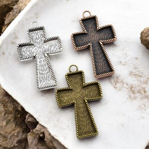Metal Pendant - Cross Pendant - DIY Resin Jewelry - Open Bezel Pendant - 70x43mm - 2pcs image 1