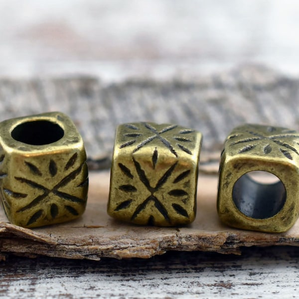 Metal Beads - Large Hole Beads - Bronze Spacers - Spacer Beads - Antique Bronze Beads - Large Hole Spacer - 8x9mm - 10pcs - (930)