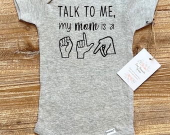 Talk To Me, my Mom is a Speech Language Pathologist Onesie® | Baby Boy Onesie® | Baby Girl Onesie® | Baby Tee | Baby Shower Gift®