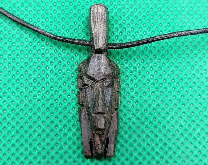 Authentic African Mask Deep Brown Wood Pendent Leather Necklace