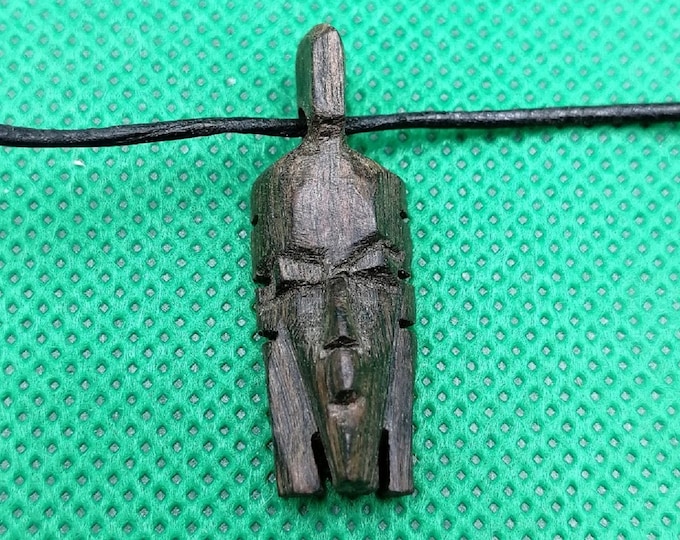 Authentic African Mask Brown Wood Pendent Leather Necklace