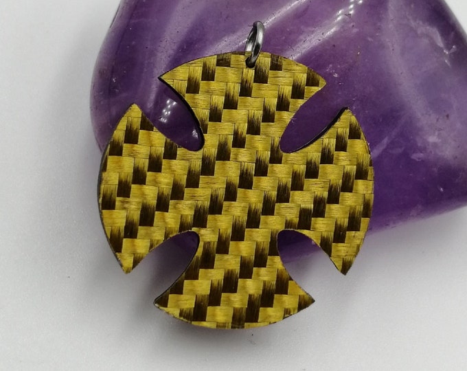 Templar Cross on Gold Yellow Pure Carbon Fiber