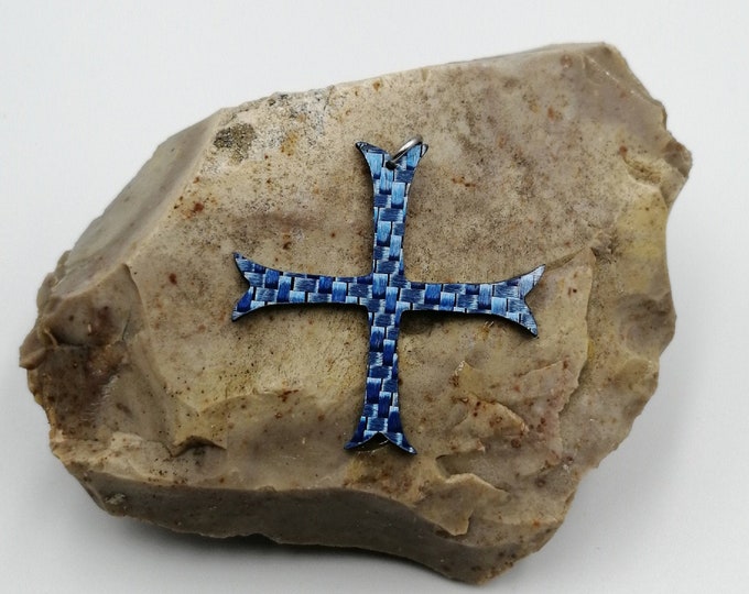 Templar Cross in Blue Carbon Fiber