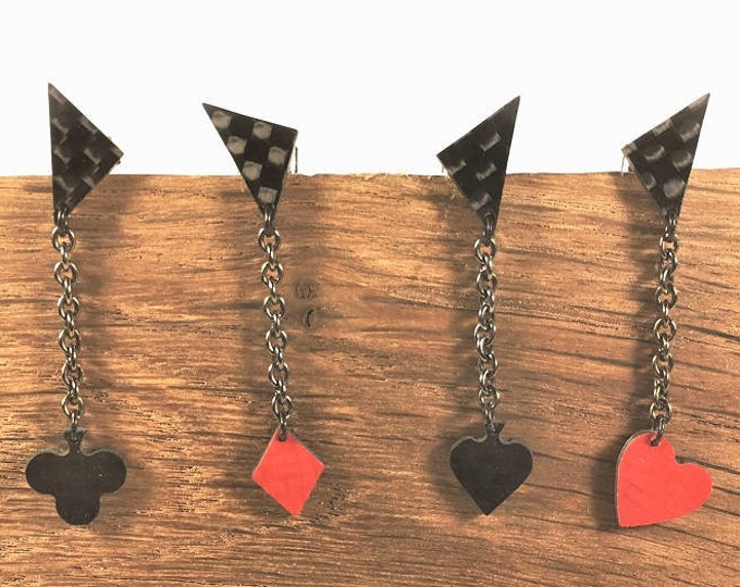 Carbon Fiber Earrings Jewels for Women Girls Fetish Poker Star Symbols Diamond Heart Spade Club Clover Gambler Las Vegas