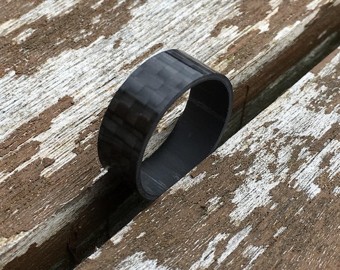 NEW Bykers Style Great Flat Ring for Men and Women on Real Carbon Fiber Jewel Plain Wave Glossy Finish Sizes