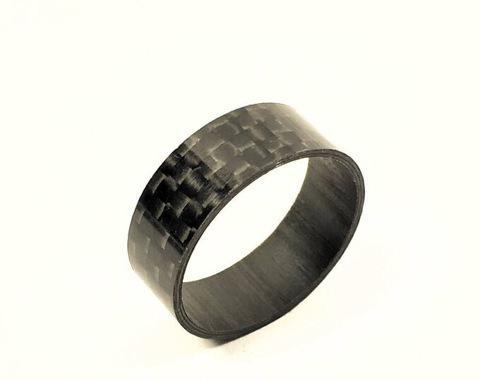 NEW Bykers Style Great Flat Ring for Men and Women on Real Carbon Fiber Jewel Plain Wave and Glossy Finish Sizes Jewels