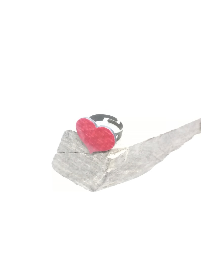 Carbon Fiber and Metal Heart Ring Size Adjustable