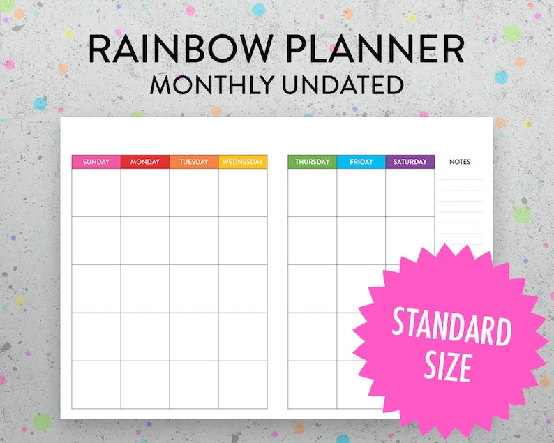 undated monthly calendar printable insert standard size tn