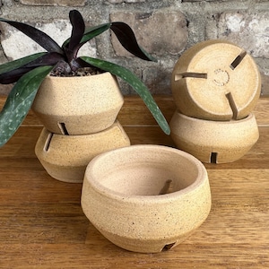 Handmade Slotted Ceramic Orchid Pot - 4&quot; Rustic Breathable Planter
