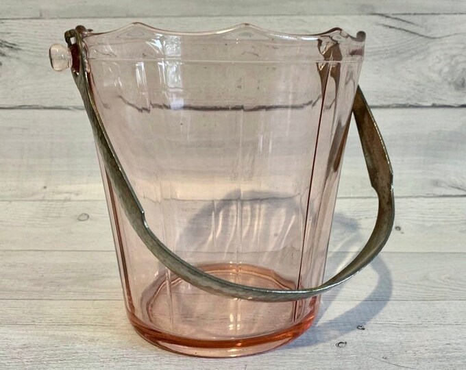 Pink Depression Glass Ice Bucket Cambridge Decagon Pink Glass Etsy