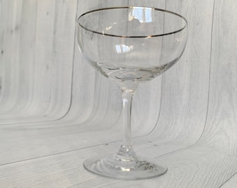 Vintage 25th Anniversary Glass and Platinum Trimmed Silver Leaf Champagne Glasses set of 3