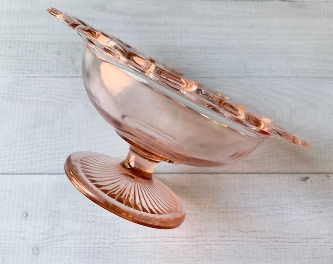Pink Depression Glass Pedestal Bowl Old Colony Lace Edge Etsy