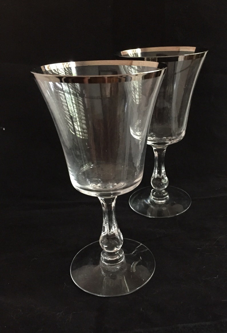 Crystal Wine Glasses Pair of Silver Trim Water Goblets Etsy