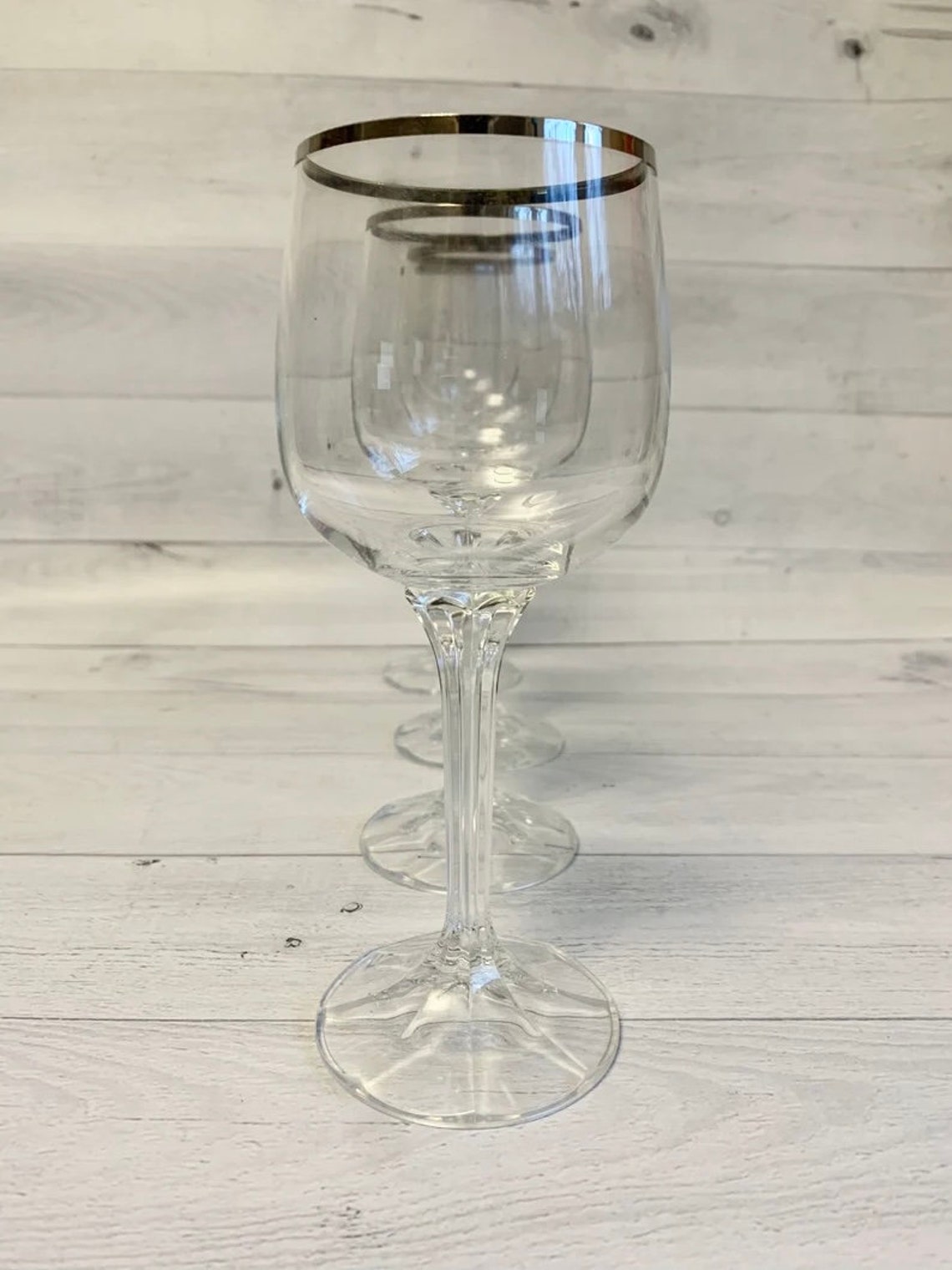 Crystal Wine Glasses Silver Trim Vintage Wine Glasses Set of Etsy