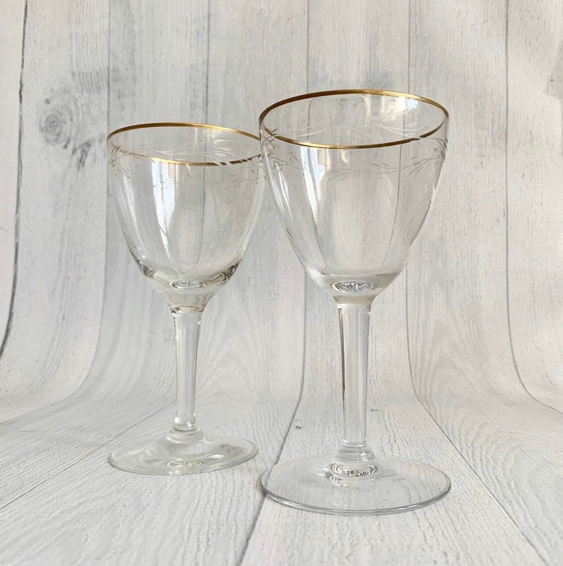 Wine Glasses Gold Trim Set of 4 Crystal Wine Glasses Etsy UK