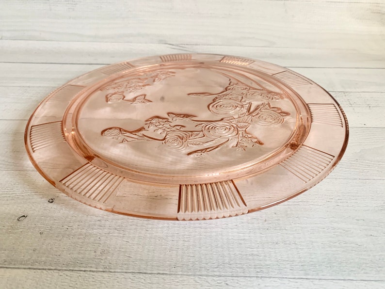Pink Depression Glass Cake Plate Pink Cabbage Rose Footed Etsy