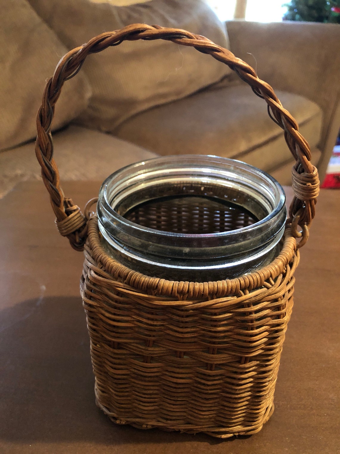 Wicker Covered Glass Vase / Jar Etsy