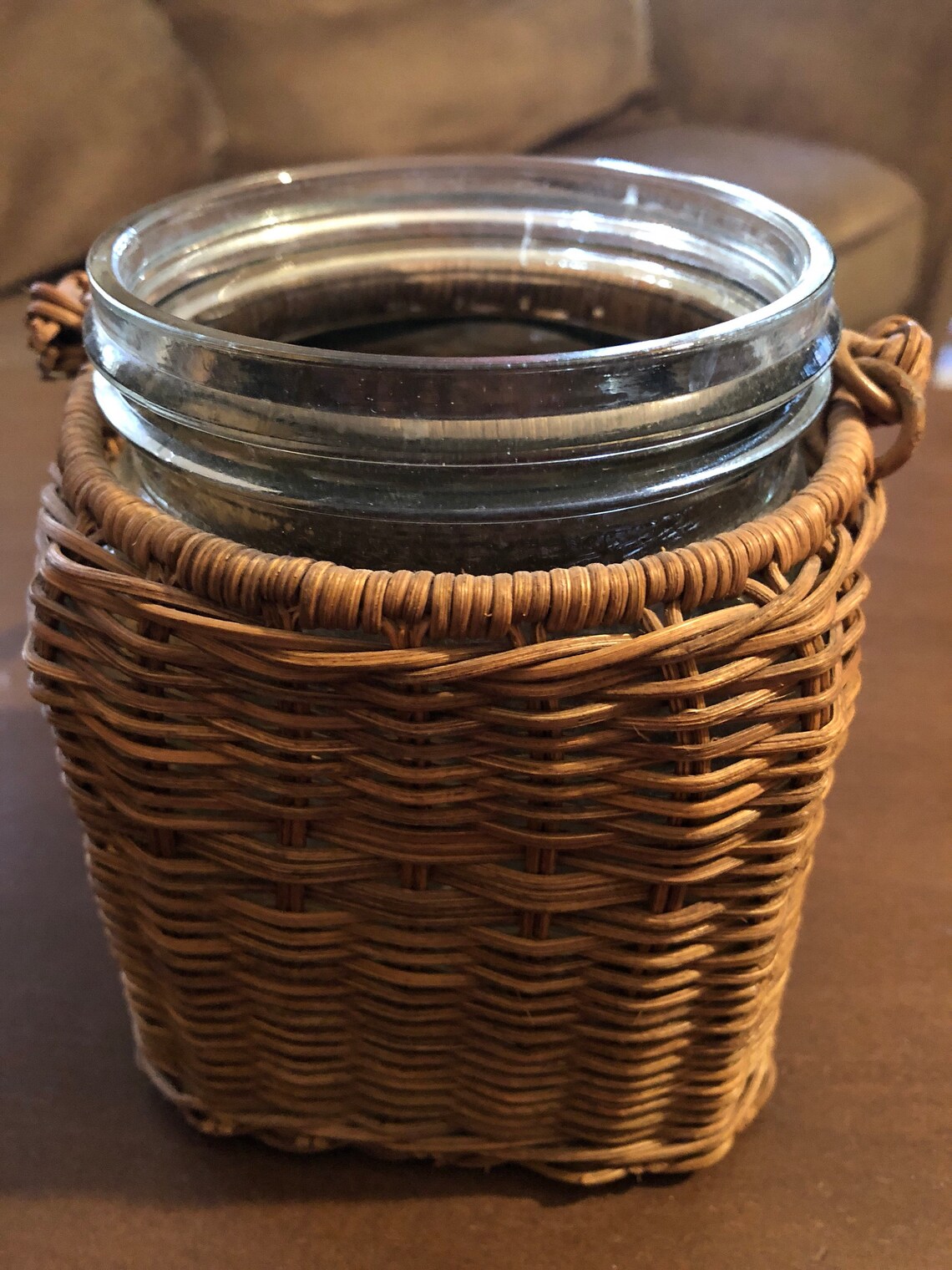 Wicker Covered Glass Vase / Jar Etsy