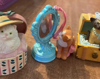 Vintage 3 Avon Cat Ornaments & Enesco Ragdoll figure