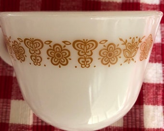 Vintage Pyrex Cups Gold Butterfly and flowers