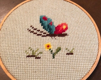 Cute needlepoint Butterfly in embroidery hoop