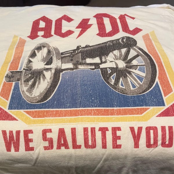 AC/DC We Salute You soft yellow short sleeve Tee size L