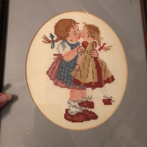 Sunbonnet Girl Embroidery Stamped Crewel Work Embroider Vintage C 1970s Needlework Project Kit Pillow Front or Framed Child/'s Bedroom Decor