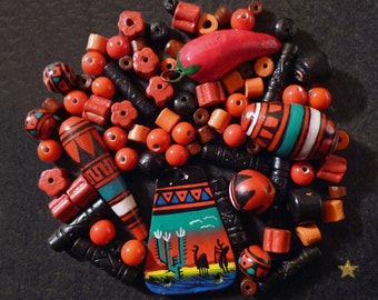 Peruvian clay and various shapes glass beads
