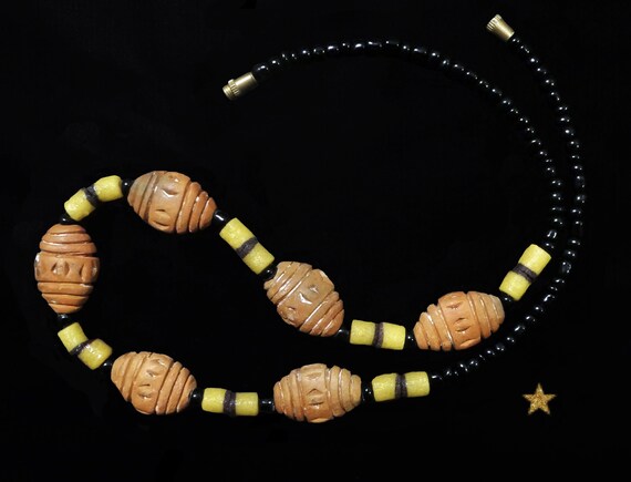 ANCIEN COLLIER DRAPERIE Art Déco en Pâte de Verre et Perles