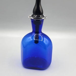 Petite Cobalt Blue Glass Bottle with Black Glass Stopper