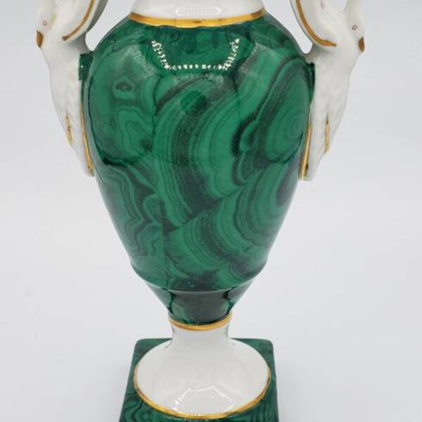 Malachite Precious Porcelain by Mann Green and White Porcelain Vase dated 1986