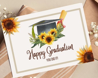 Printable Graduation Card, Digital Download Graduation Card, Sunflower Graduation Card, Congratulations Card, 2024 Instant Graduation Card