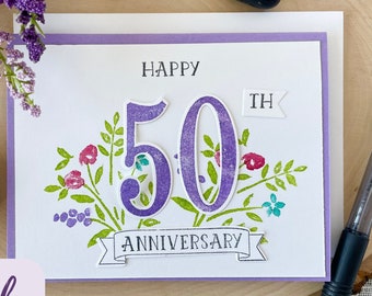 50th Anniversary Card, Personalized Anniversary Card, Anniversary Card for Parents, Golden Anniversary Gift, Stampin' UP Cards