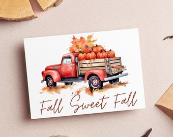 Printable Fall Card, Watercolor Fall Stationery, Fall Sweet Fall, Harvest Greeting Card, Pumpkin Notecards, Rustic Fall Cards, Fall Postcard