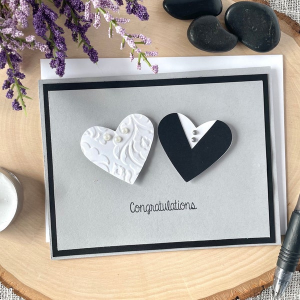 Handmade Wedding Card, Bride & Groom Wedding Card, Civil Ceremony Card, Wedding Gifts with Hearts, Newlywed Cards, Bridal Shower Cards