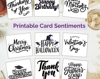Printable Card Making Sentiments, All Occasion Greetings PDF, Scrapbook Ephemera, Fussy Cut Greetings