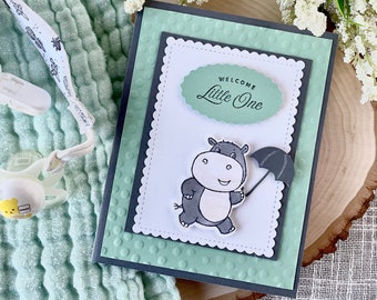 Gender Neutral Baby Shower Card, Hippo Baby Shower Card, Unisex Baby Shower Gift, New Parent Gift, Baby Hippo Gifts, Stampin' UP Cards