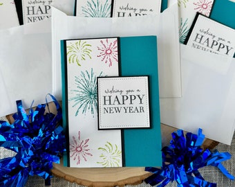 New Years Card Kit, DIY New Years Cards, New Years Crafts, Cards with Fireworks, Cheerful New Years Cards, 2024 Cards, Stampin' UP Cards