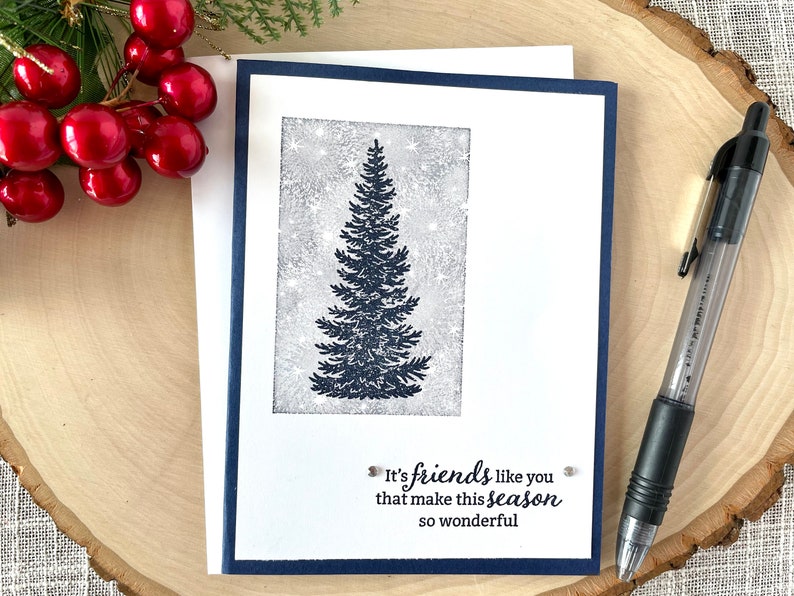 Handmade Christmas Card Set, Christmas Cards for Friends, Navy Blue Christmas Cards, Holiday Notecards, Happy Holidays, Stampin' UP Cards image 2