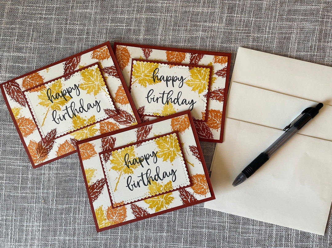 Leaf Themed Birthday Card Set Fall Birthday Cards Autumn - Etsy