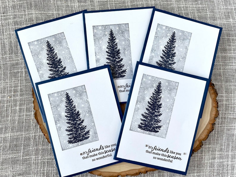 Handmade Christmas Card Set, Christmas Cards for Friends, Navy Blue Christmas Cards, Holiday Notecards, Happy Holidays, Stampin' UP Cards image 1