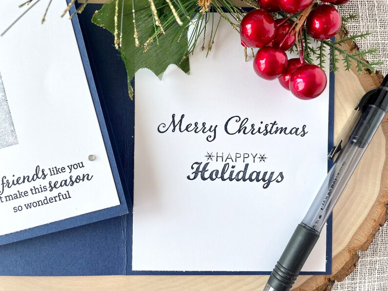 Handmade Christmas Card Set, Christmas Cards for Friends, Navy Blue Christmas Cards, Holiday Notecards, Happy Holidays, Stampin' UP Cards image 5