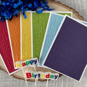 Set of 6 Blank Birthday Cards, Birthday Card Assortment, Embossed Birthday Cards, Masculine Birthday Card Set, Rainbow Birthday Stationery