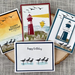 Beach Birthday Card Set, Summer Birthday Cards, Birthday Beach Gift, Lighthouse Greeting Cards, Masculine Birthday Cards,  Stampin' UP Cards