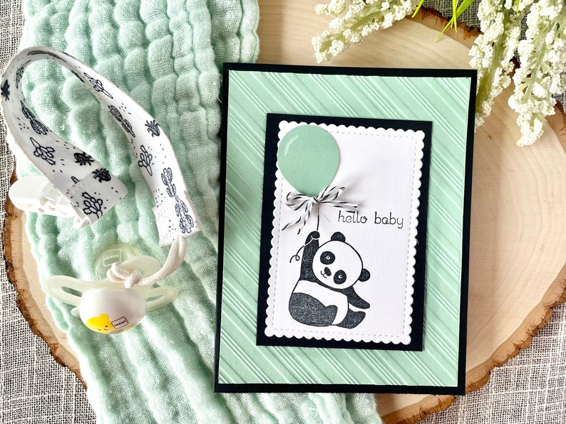 Gender Neutral Baby Shower Card, Panda Baby Shower Card, Unisex Baby Shower Gift, New Parent Gift, Baby Panda Gifts, Stampin' UP Cards Mint Green