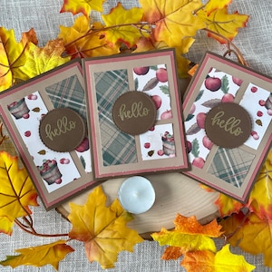 Fall Greeting Card Set, Autumn Greeting Cards, Apple Harvest Cards, Apple Greeting Cards, Fall Cards for Friends, Plaid Card, Autumn Cards